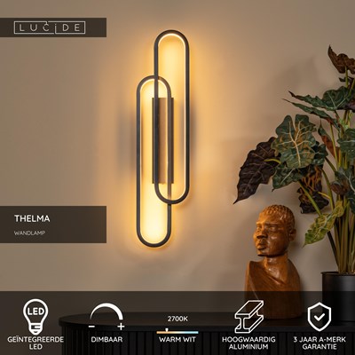 Lucide THELMA - Wandlamp - LED Dimb. - 1x35W 2700K - Zwart